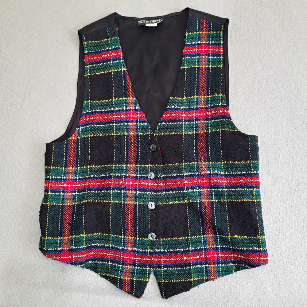 VTG Inclinations Plaid Button Front Vest Women's Size M Made In USA Waistcoat